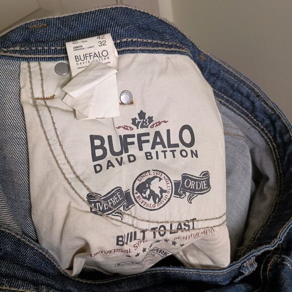 Buffalo David Bitton Mens Jeans 42x32 Dark Wash King Straight Leg Button Fly - Picture 6 of 7